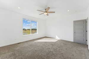 Grand Primary Suite  featuring carpet, recessed lighting, and ceiling fan