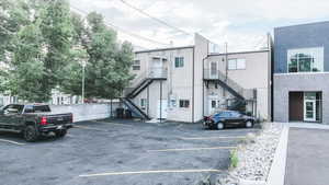 Uncovered parking lot with stairs