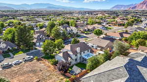 Drone / aerial view of a mountainous background