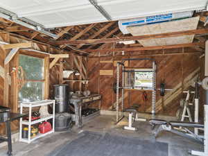 Garage with wooden walls