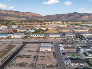 Bird's eye view of a mountainous background
