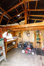 Garage with a workshop area