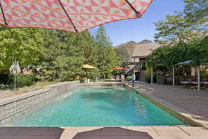 Swimming pool with a patio