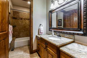 Full bathroom with vanity and shower / washtub combination
