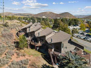 Drone / aerial view of a mountainous background