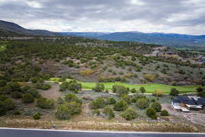 Drone / aerial view of a mountainous background