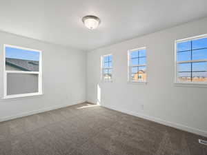 Carpeted empty room featuring baseboards
