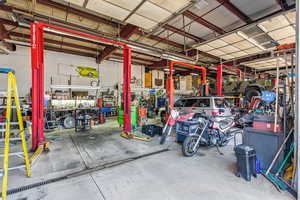 Garage featuring a workshop area