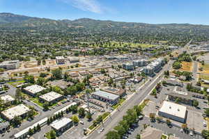 Aerial view of a mountain backdrop