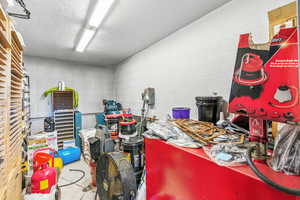 Garage with concrete block wall