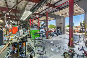 Garage with a workshop area