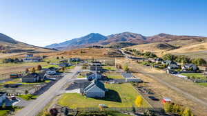 Aerial view of residential area featuring mountains to the south