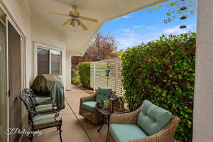 View of patio / terrace featuring a ceiling fan and grilling area