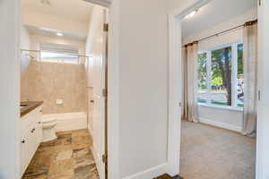 Full bathroom with vanity and shower / tub combination