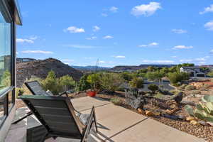 View of patio / terrace featuring a mountain view