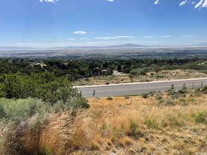 Bird's eye view of a mountainous background