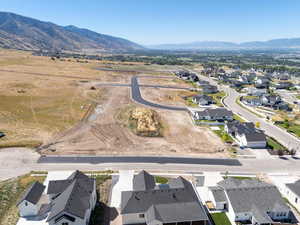 Aerial view of residential area with a mountain backdrop