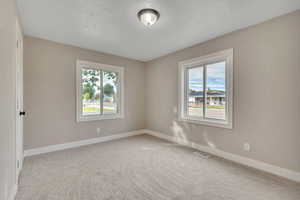 Empty room featuring light carpet and healthy amount of natural light