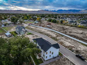 Aerial perspective of suburban area with mountains