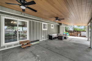 View of patio / terrace featuring outdoor lounge area and ceiling fan