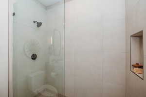 Walk in shower with glass surround