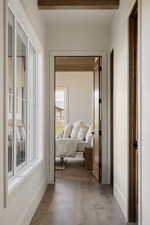 Hallway to primary bedroom on main level