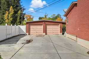View of detached garage