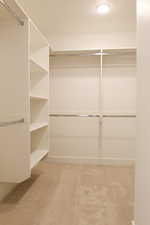 Walk in closet with light carpet