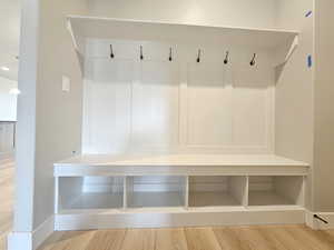 Mudroom with light wood-style flooring