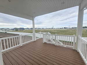 Wooden terrace with a residential view
