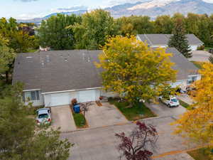 Bird's eye view of a mountainous background