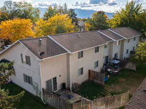 View from above of property featuring a mountain backdrop