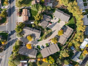 Aerial overview of property's location featuring nearby suburban area