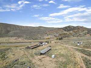 Overview of rural landscape with mountains