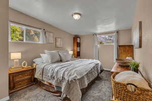 Bedroom with carpet flooring and baseboards