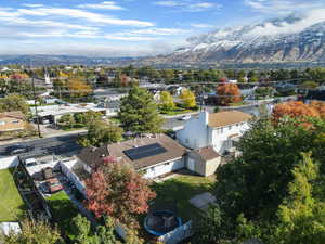 Bird's eye view of a mountainous background