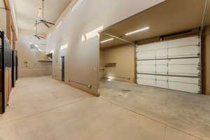 Garage door in the barn for easy entry for hay and feed