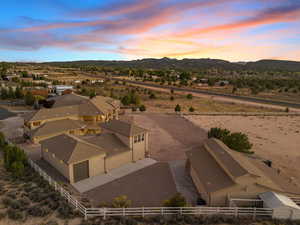 Aerial view at dusk of a mountain view