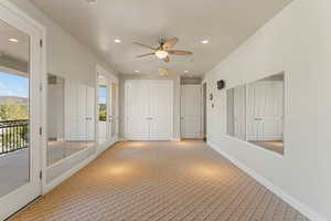 Bedroom recessed lighting and carpet floors