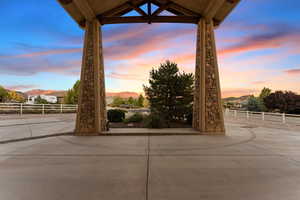 View of patio / terrace with a mountain view