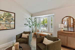 Living area with plantation shutters