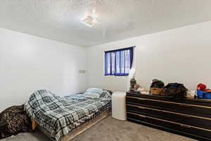 Unit 4 Carpeted bedroom with a textured ceiling
