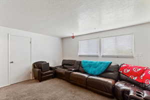Unit 4 Living area with carpet floors, healthy amount of natural light, and a textured ceiling