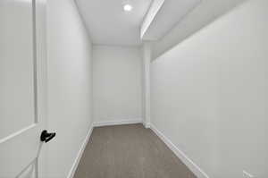 Walk in closet with carpet flooring