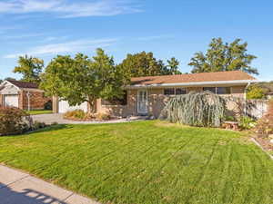View of front of house with concrete driveway, brick siding, and a garage