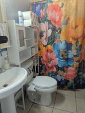 Bathroom featuring tile patterned flooring and a shower with curtain