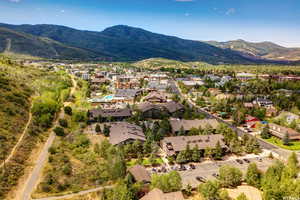 Aerial perspective of suburban area with mountains