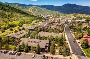 Drone / aerial view of a mountain backdrop