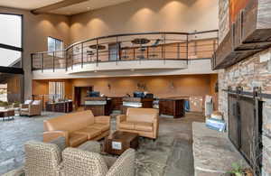 Community lobby featuring a towering ceiling