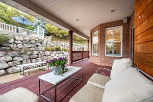 Wooden terrace with outdoor lounge area